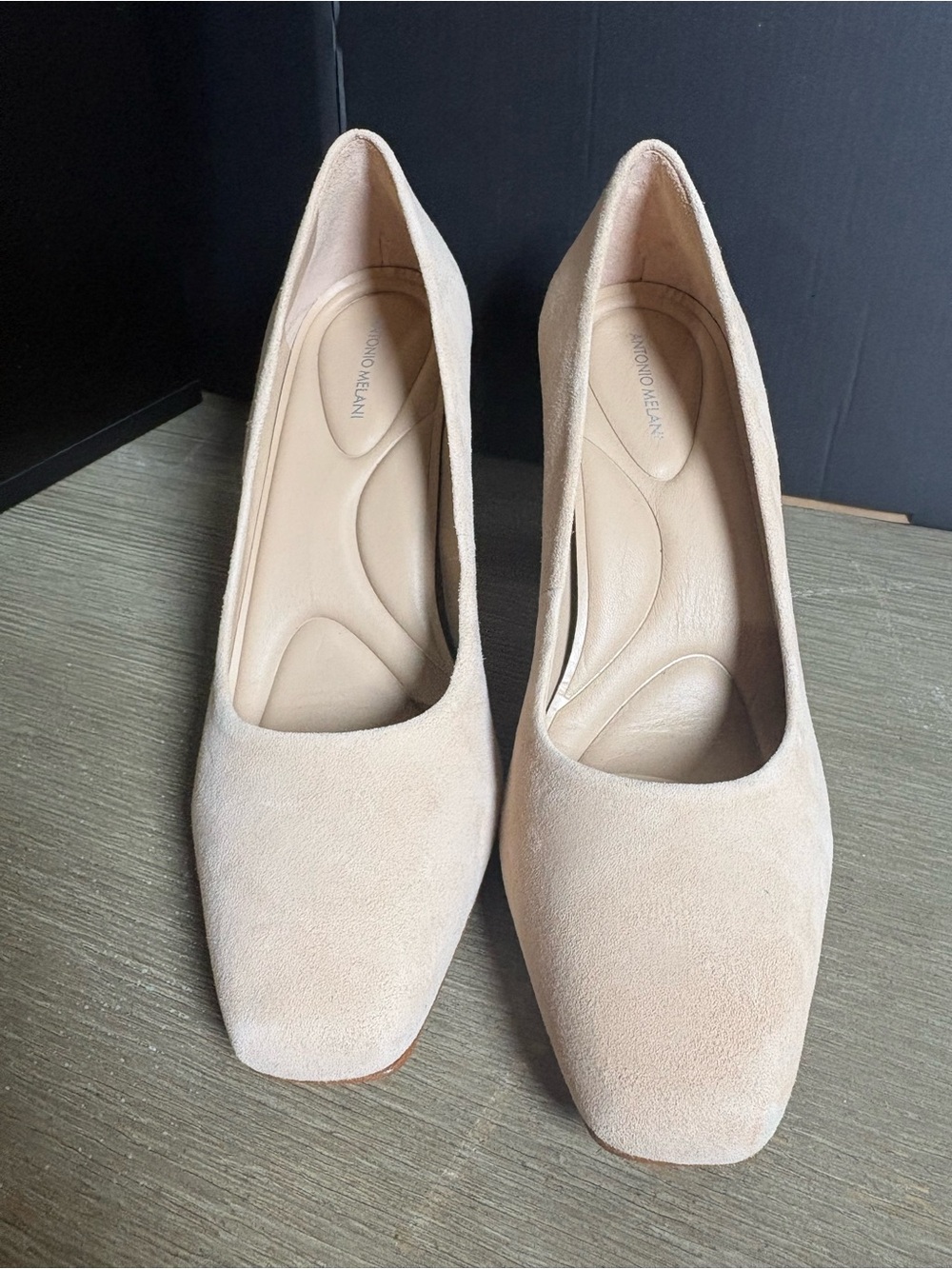 ANTONIO MELANI Beige Suede Square-Toe Pumps